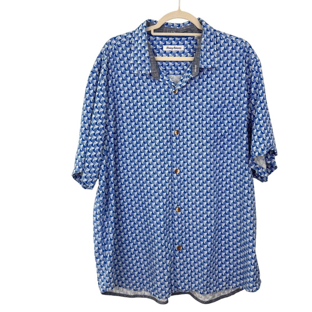 Tommy Bahama Mens Button Shirt Short Sleeve Size XXL Silk Resort Vacation Blue